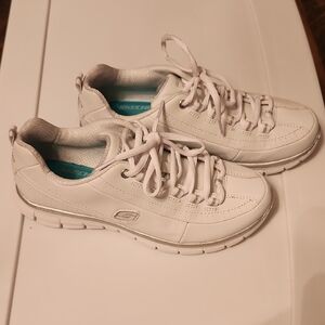 Skechers Elite White Sneakers with Memory Foam Cushioned Sole and Lace-Up Design